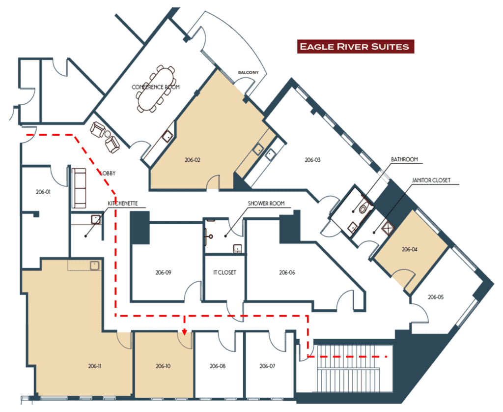 Floor plan of Eagle River Suites with room layouts and amenities.